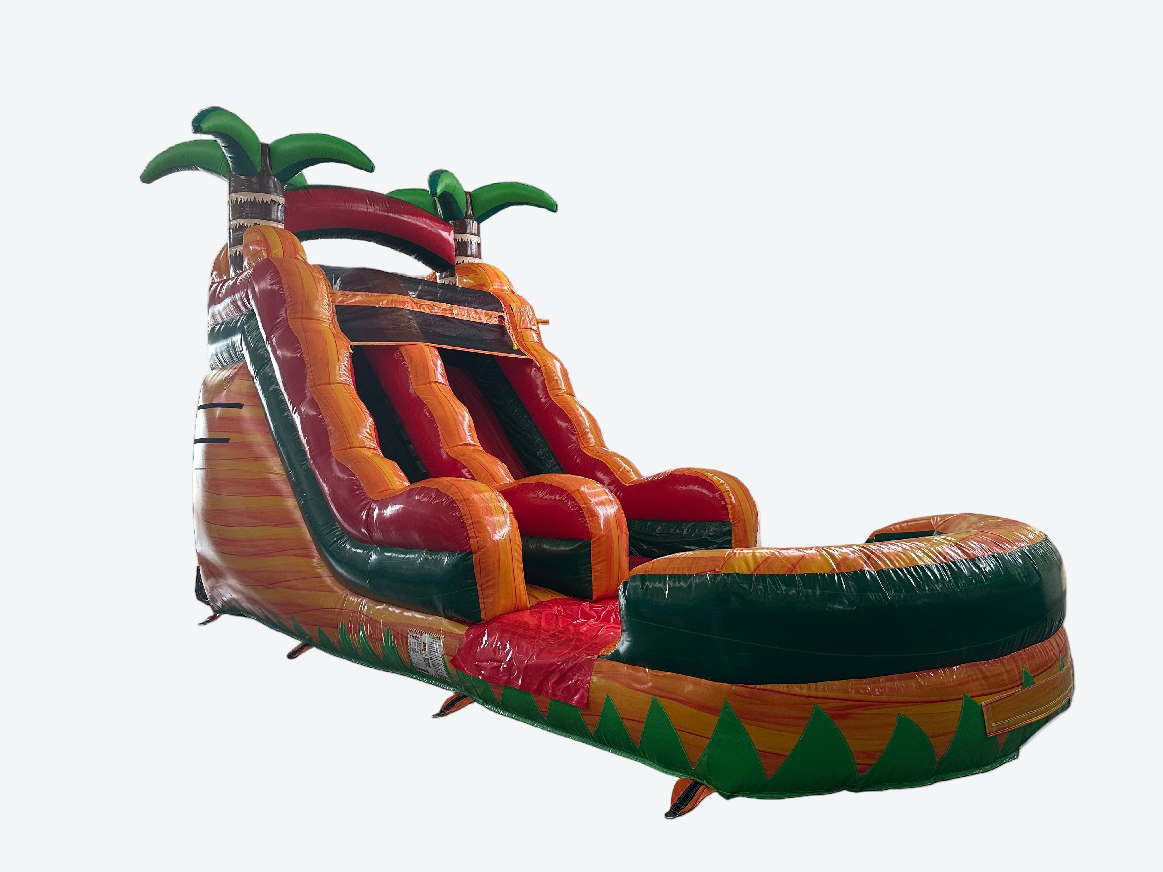Colorful inflatable slide with palm tree design