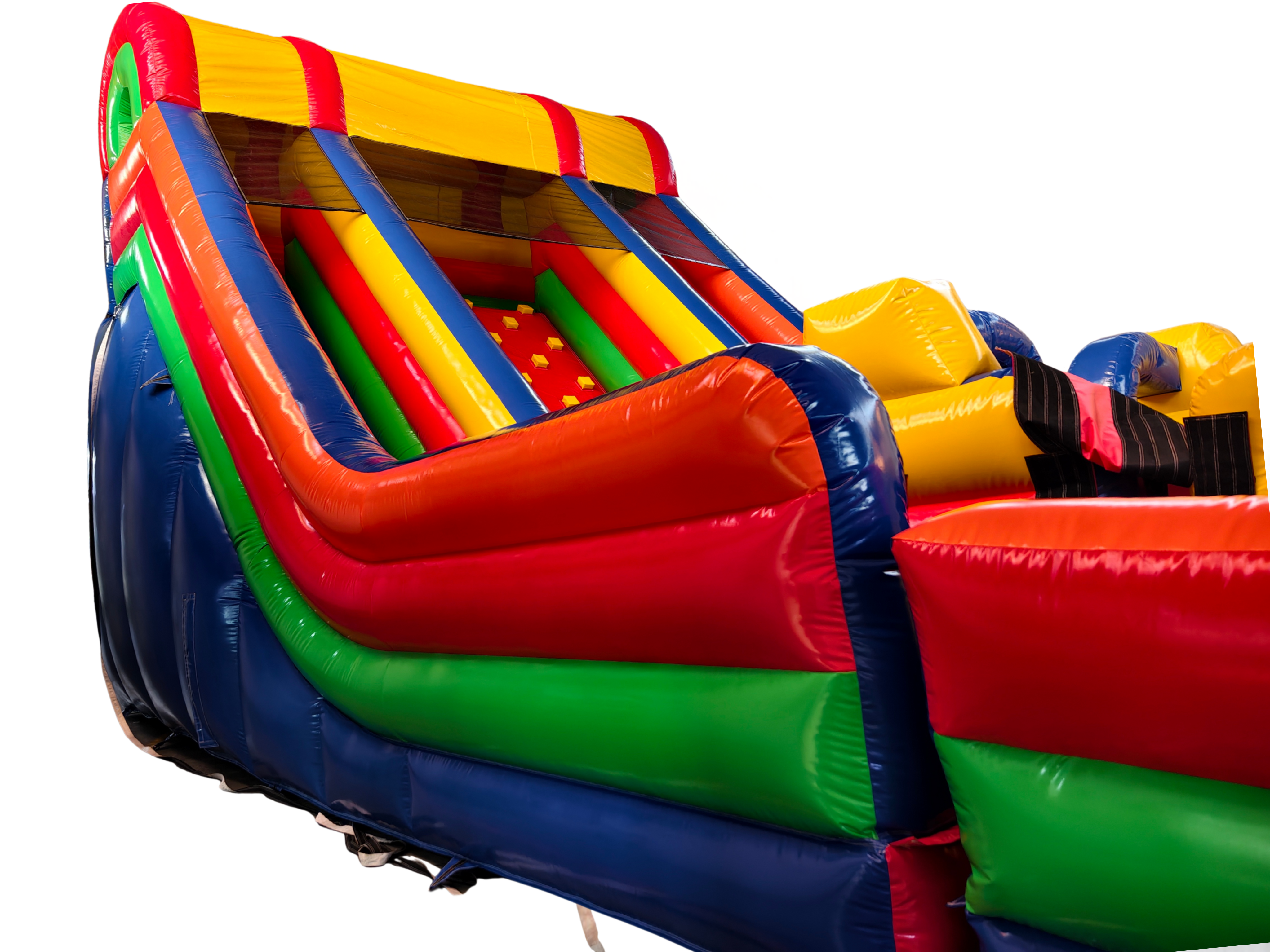 Obstacle Course Inflatable with Rock Wall and Slide – Primary Colors