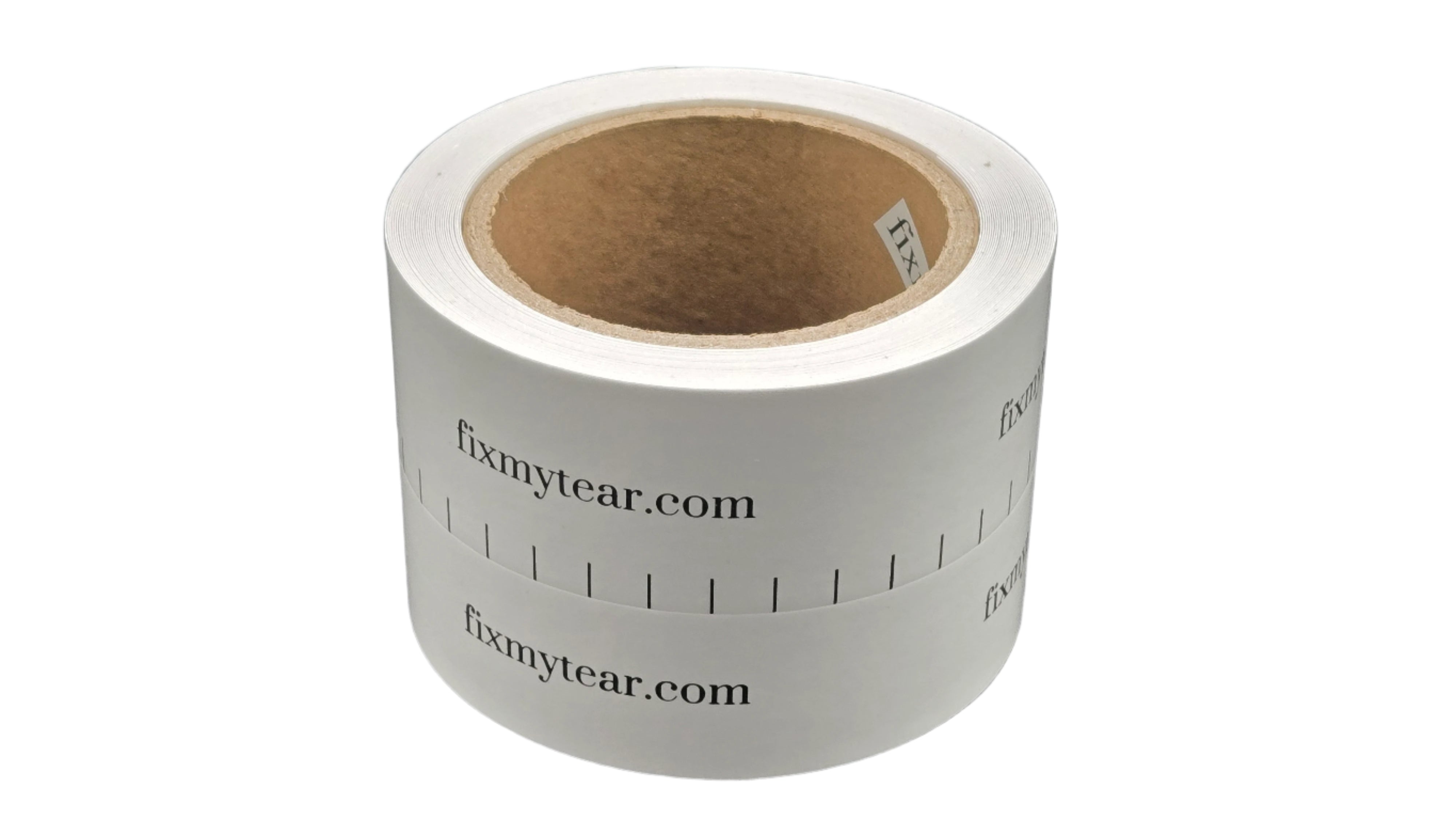 A roll of white thermoplastic polyurethane material with black text and branding labeled 'fixmytear.com'