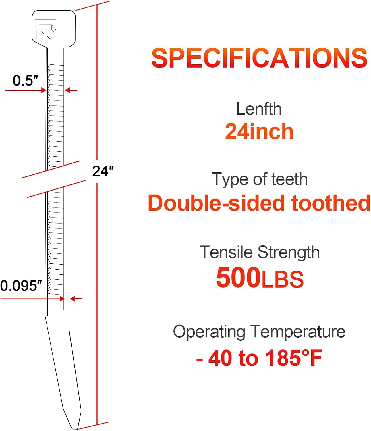 Zip Ties Heavy Duty 24 inch, 100 pack