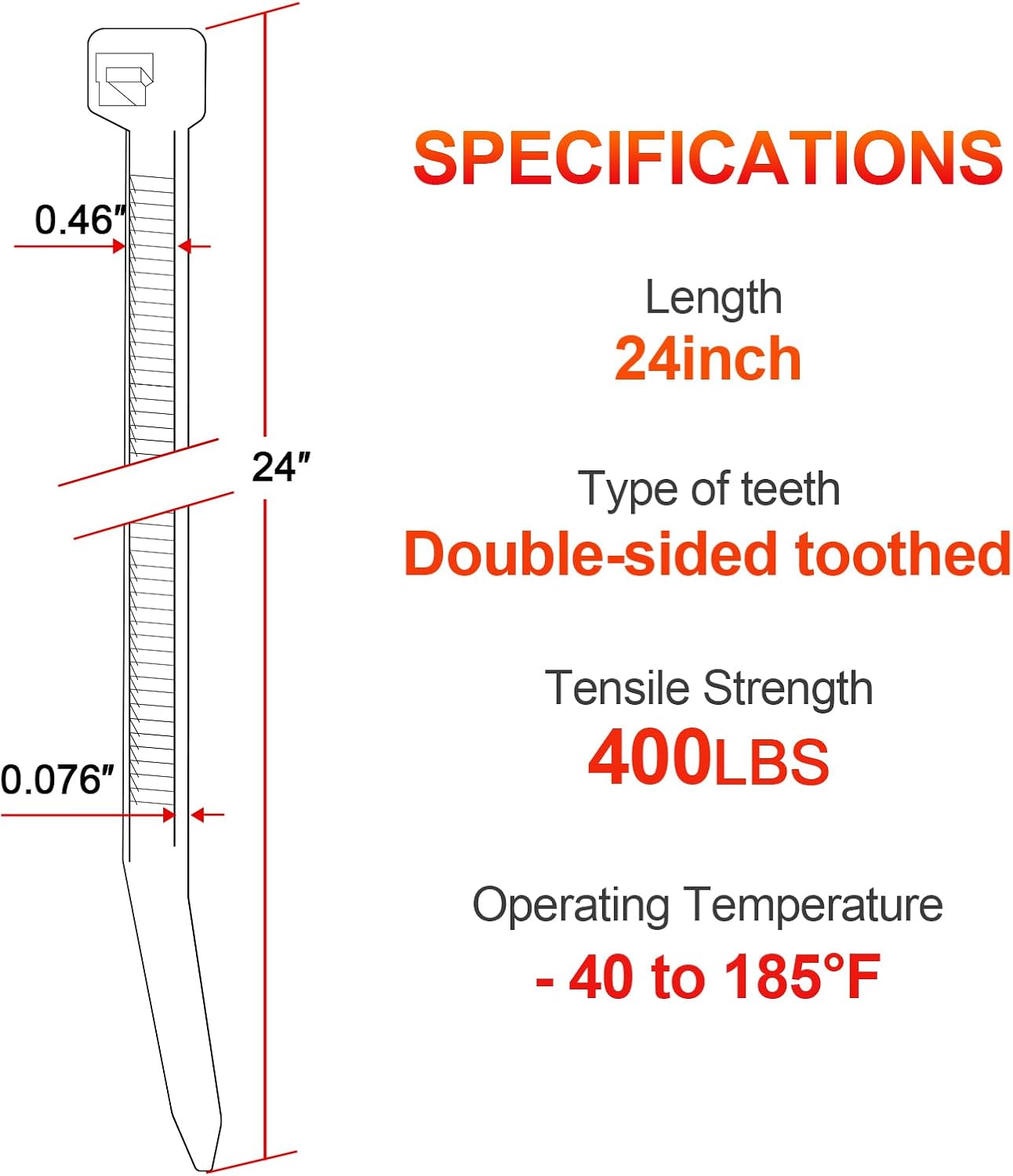 Zip Ties Heavy Duty 24 inch, 100 pack