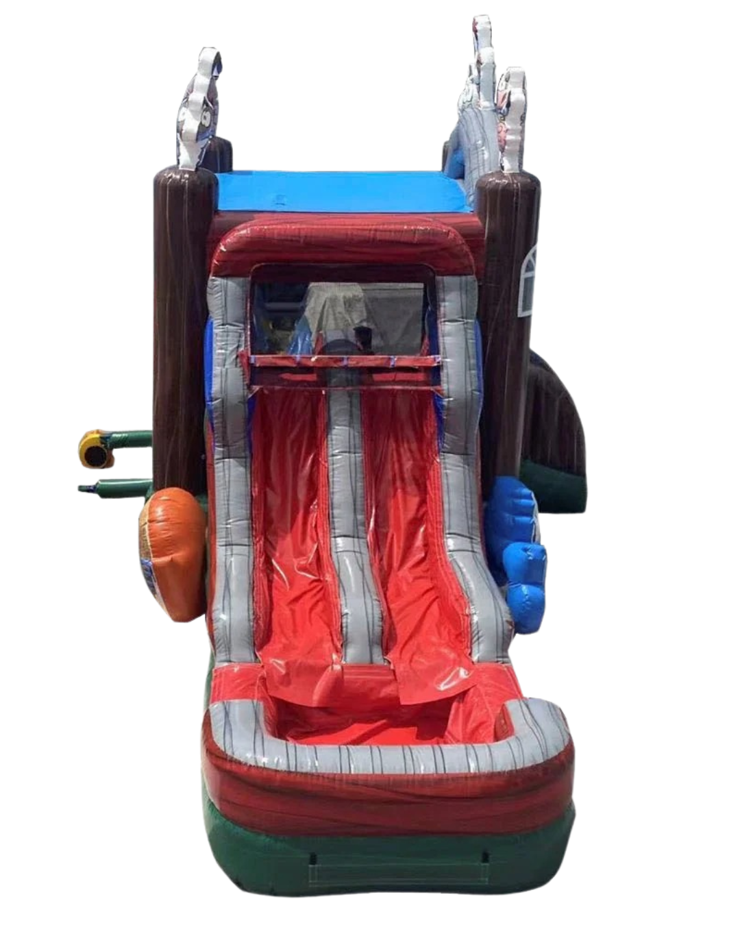 7-1 Barn Yard Double Lane Combo Wave Wet Dry Slide with Hoop