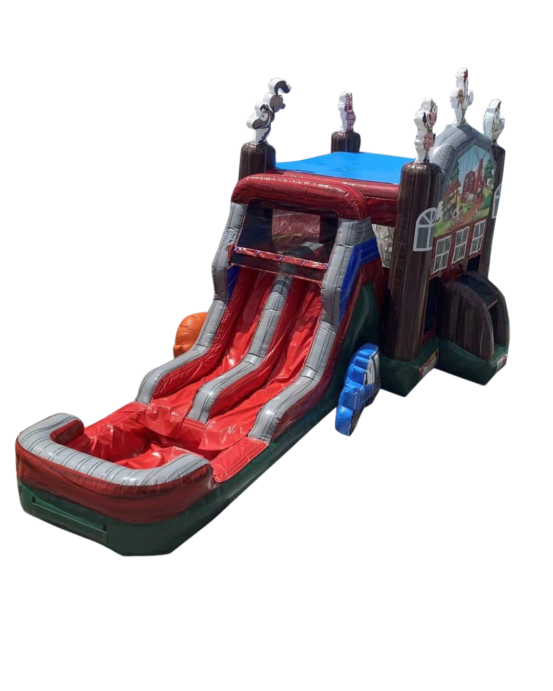 7-1 Barn Yard Double Lane Combo Wave Wet Dry Slide with Hoop