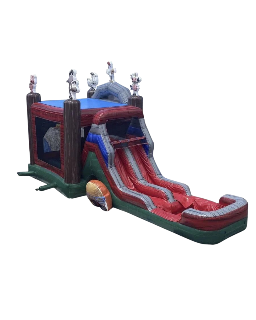 7-1 Barn Yard Double Lane Combo Wave Wet Dry Slide with Hoop