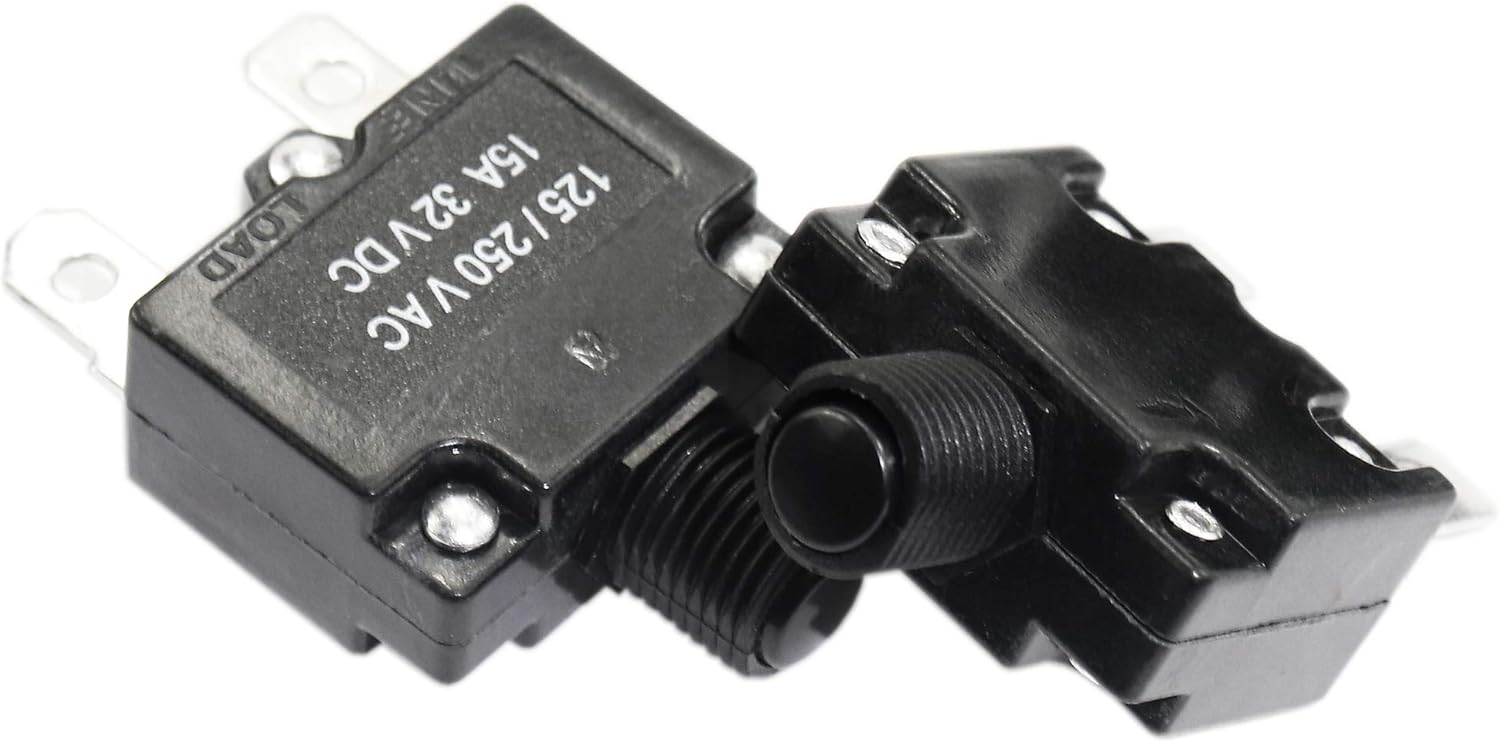 15Amp Circuit Breakers with Push Button Reset 32VDC,AC125-250V with Quick Connect Terminals and Waterproof Button Cap