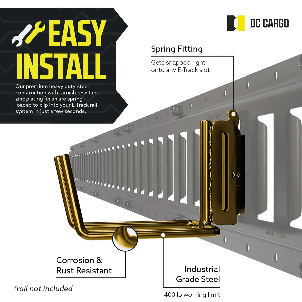 Extra-Wide E track Tool Hanger, 6.5" Deep