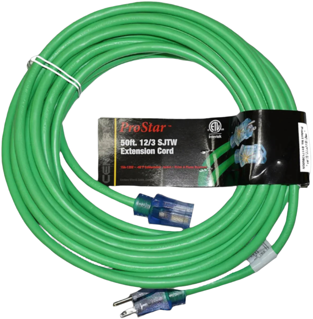 ProStar 12 Gauge SJTW 3 Conductor 50 Foot Extension Cord with Lighted Ends - Green