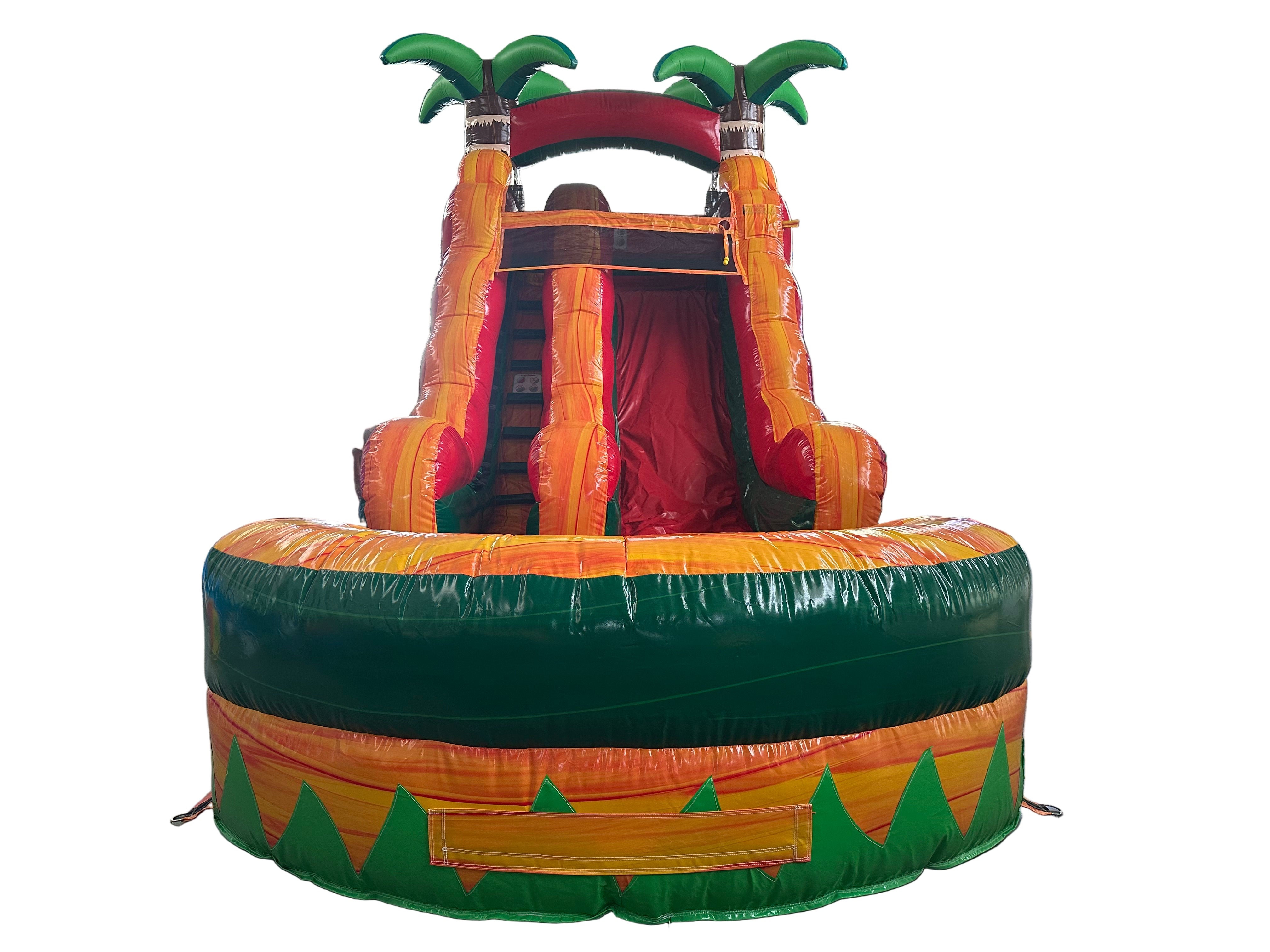 Inflatable slide with palm tree design