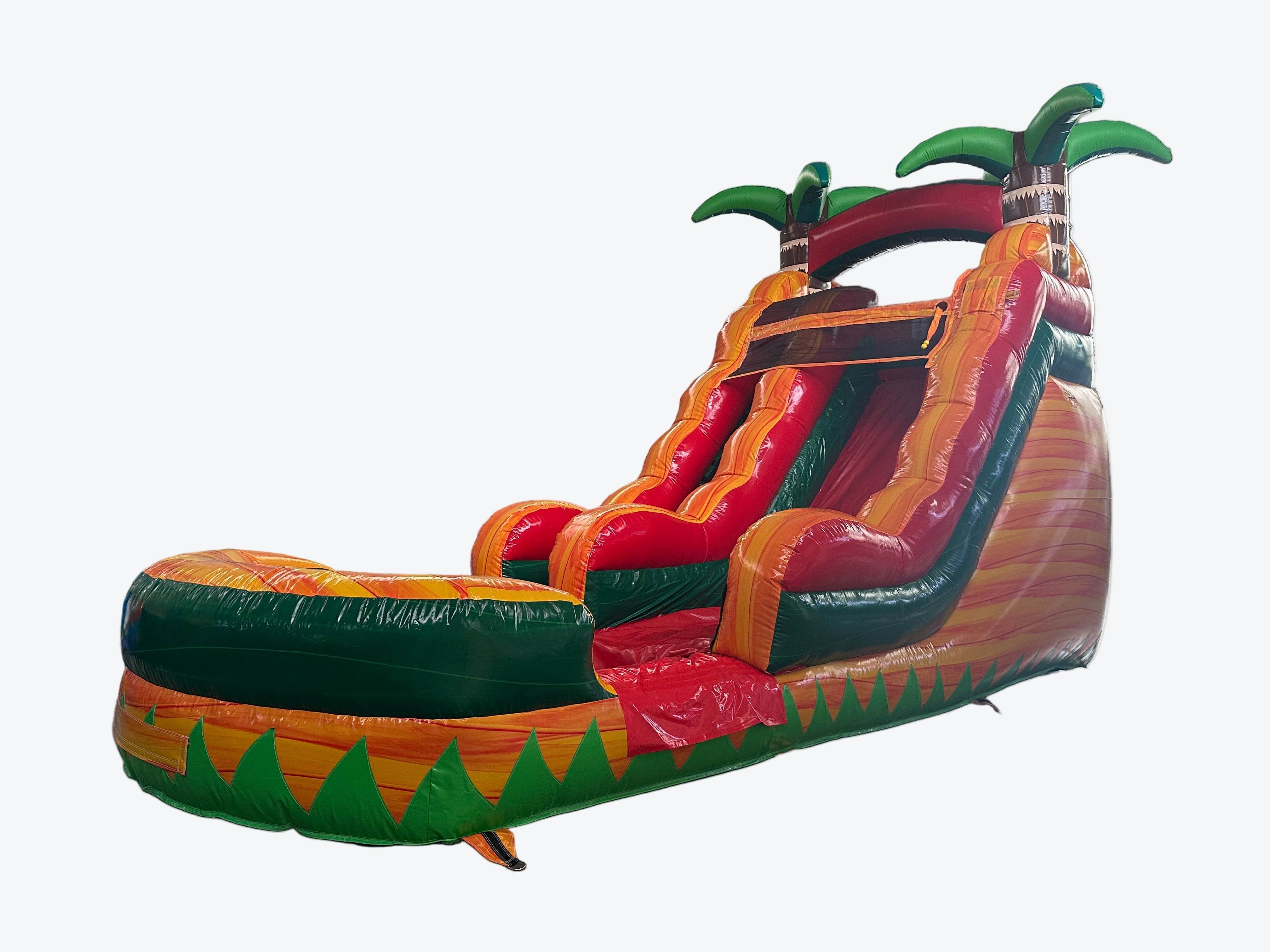 Colorful inflatable slide with tropical design