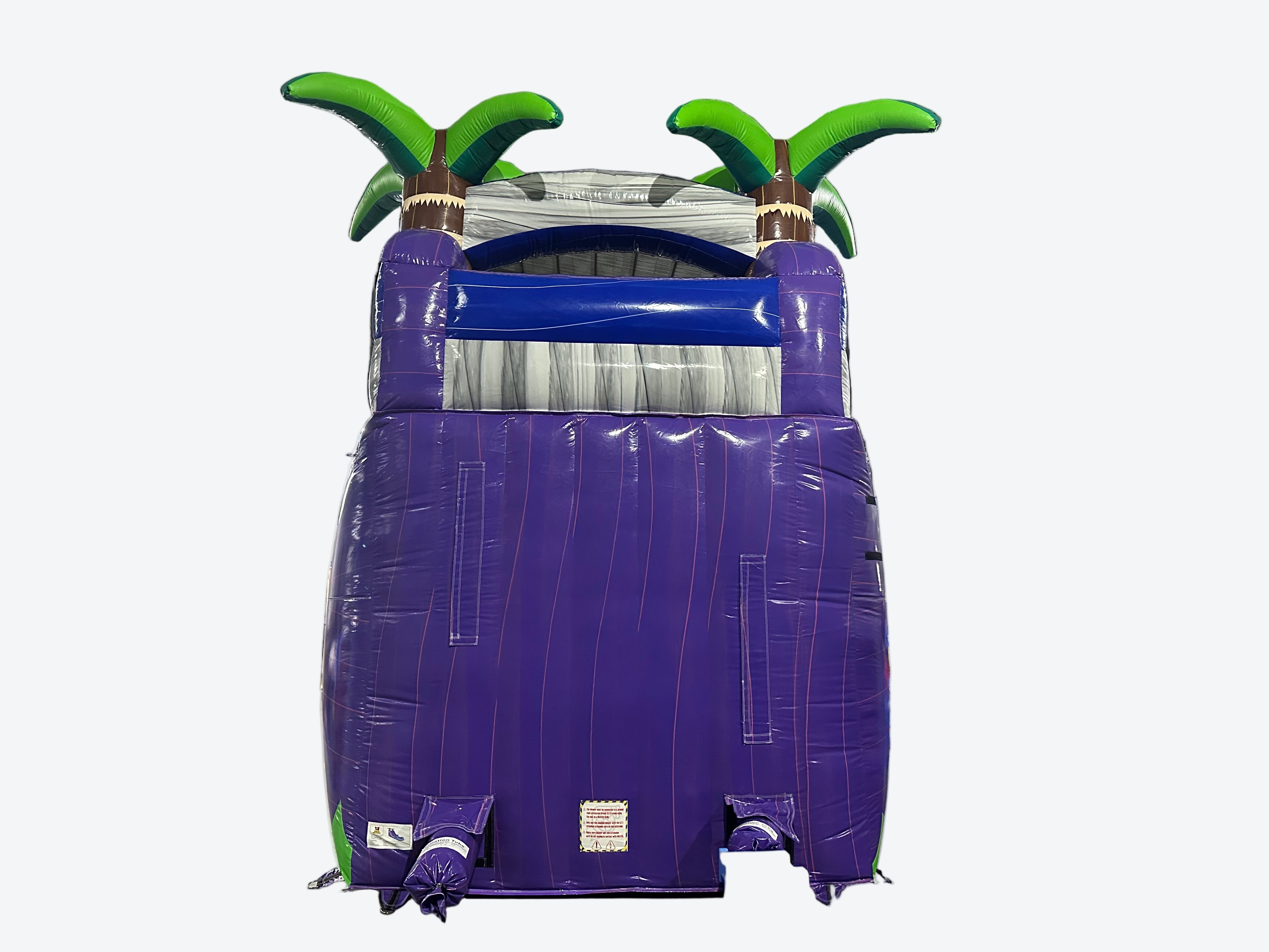 Inflatable slide with palm tree designs