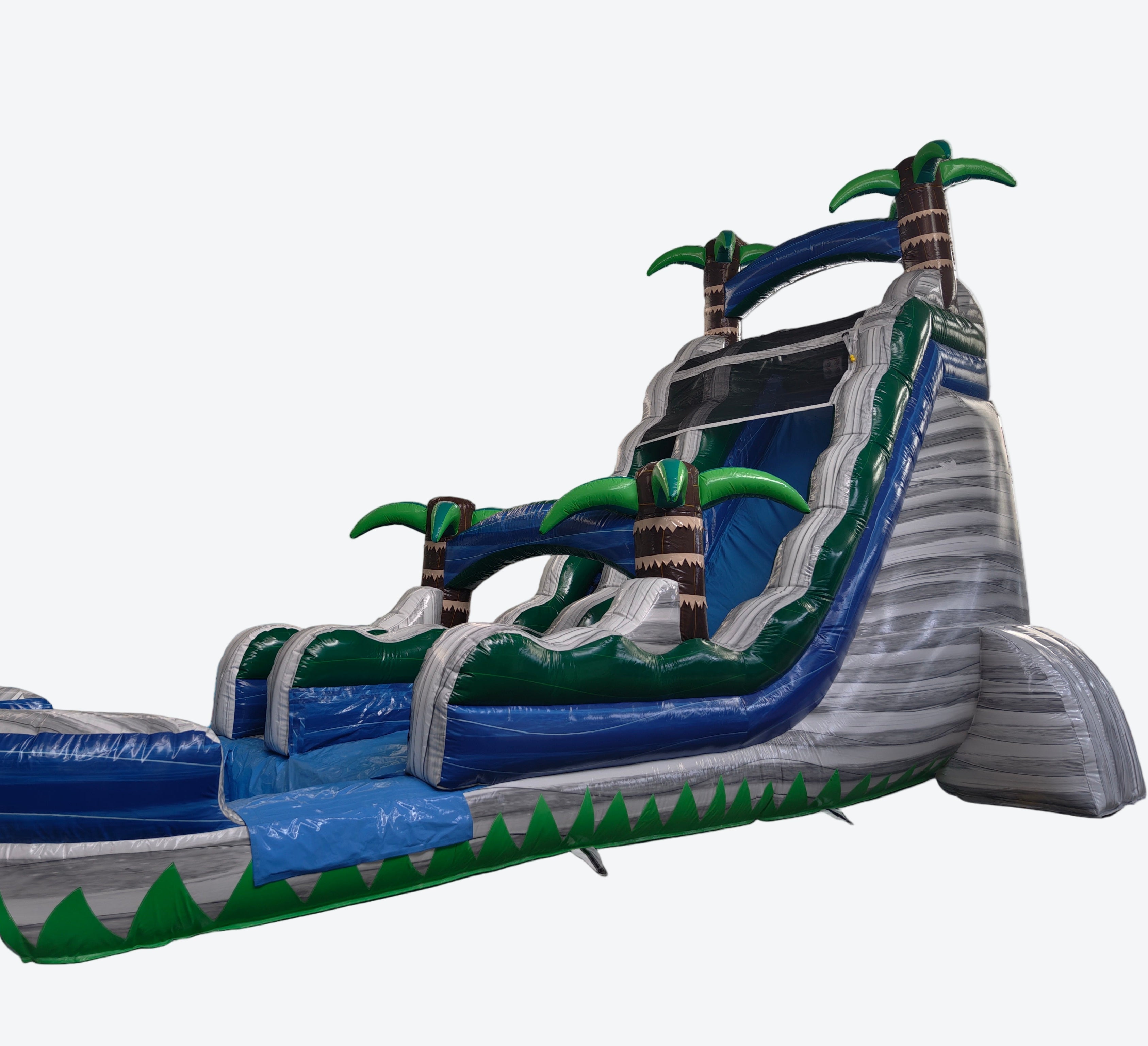 Large inflatable water slide with tropical