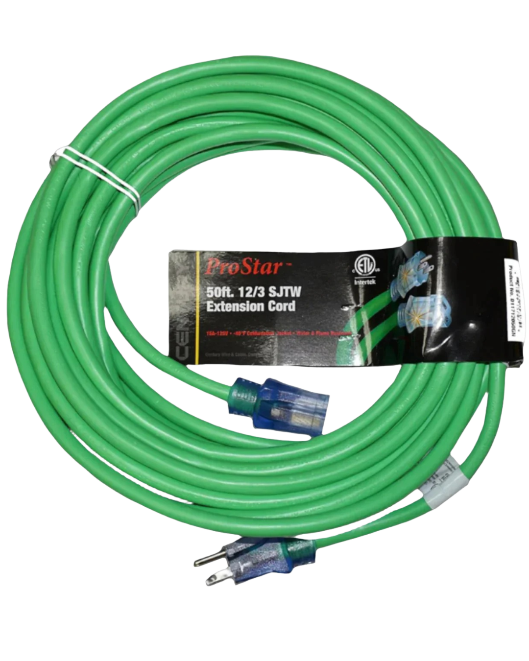 ProStar 12 Gauge SJTW 3 Conductor 50 Foot Extension Cord with Lighted Ends - Green