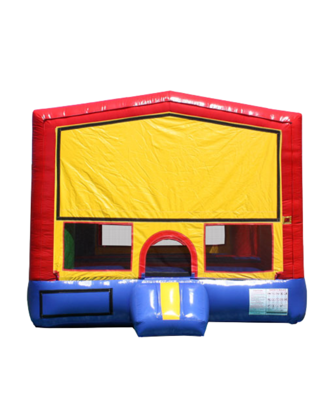 Red blue yellow modular commercial bounce house.