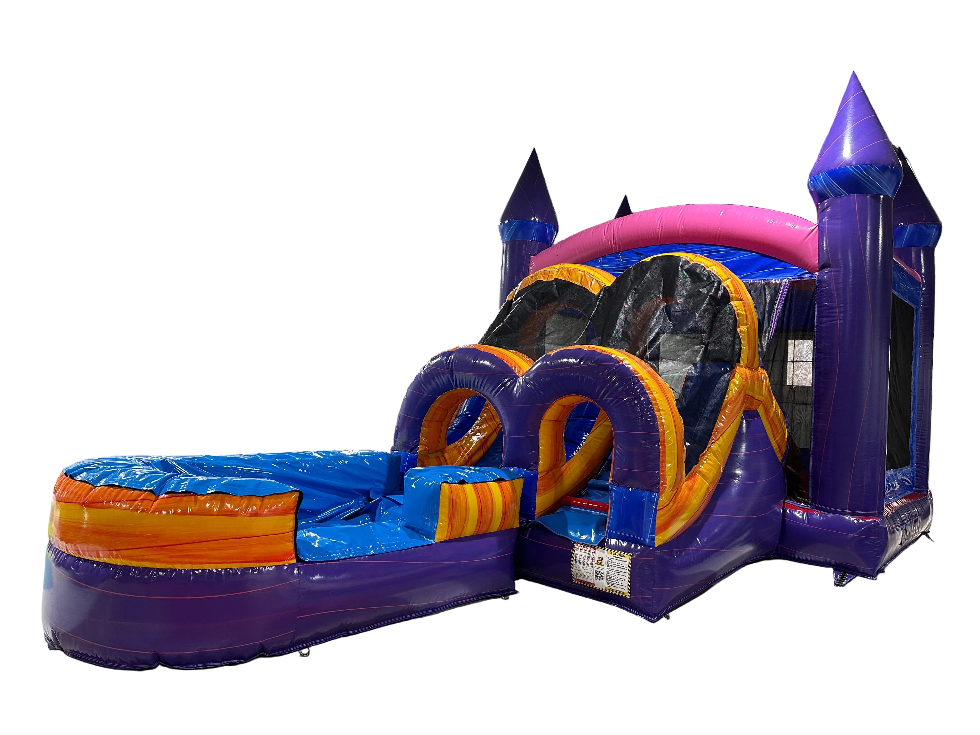 Bounce house combo-Castle Combo with Single Lane Slide – Purple/Blue/Orange