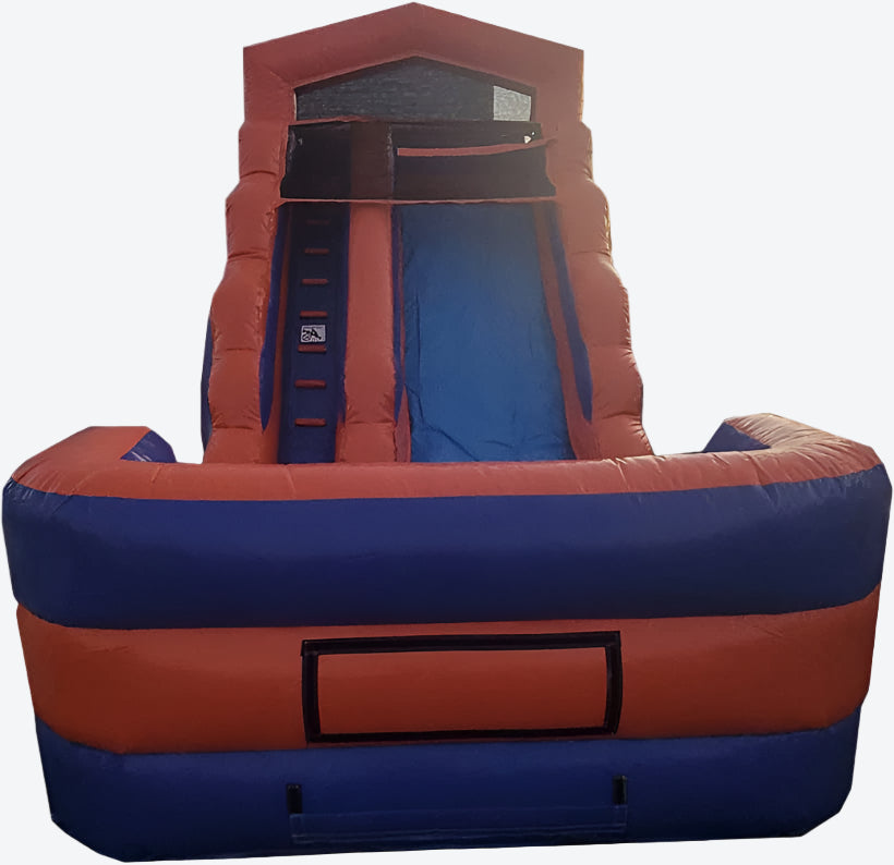 A 14-foot tall inflatable water slide with a single lane in classic orange color, featuring a blow-up design suitable for outdoor fun.