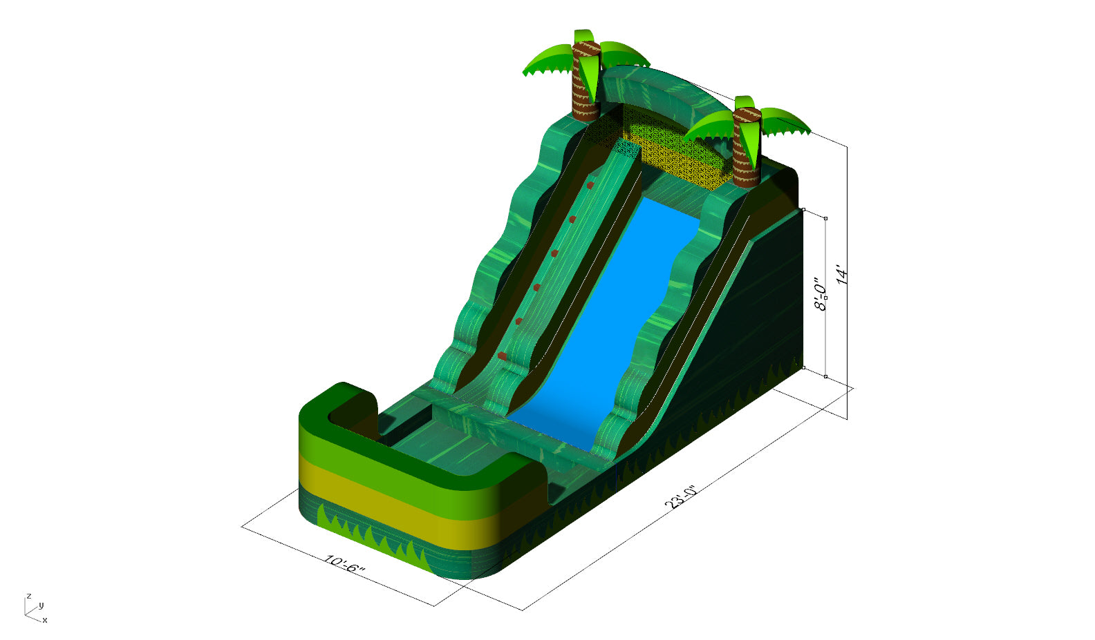 14' Water Slide Single Lane ("Green Marble, Yellow Trim, Green Trim
Sewn Pool")