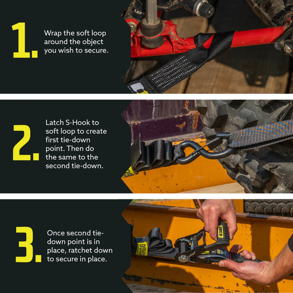 Ratchet Tie-Down Kit 1 inch x 15 ft strap and soft loops