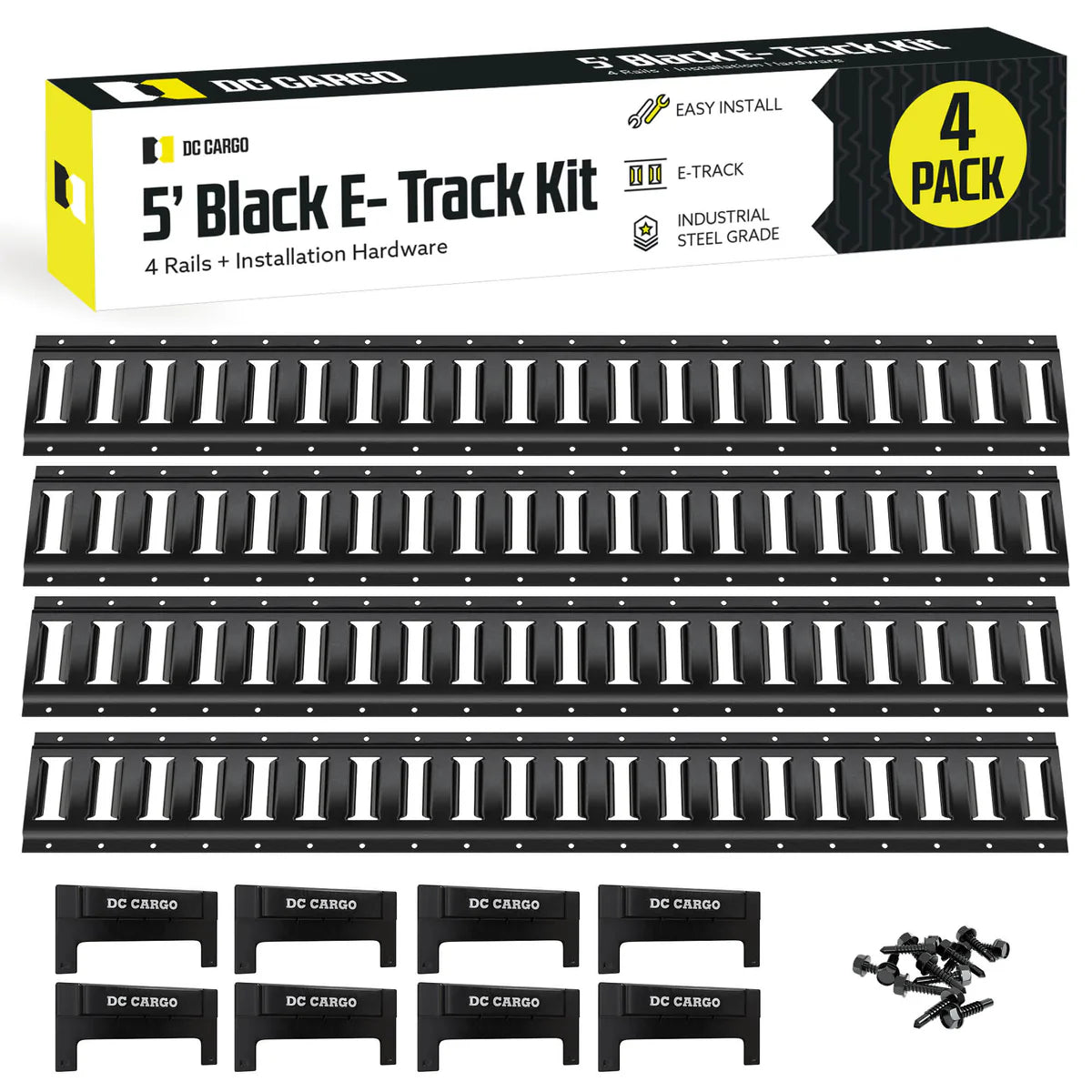 5' Long E track Powder Coated Rails (4 Pack) with End Caps and Installation Hardware