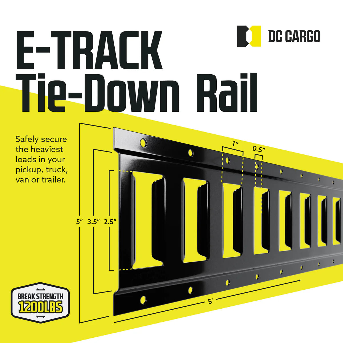 5' Long E track Powder Coated Rails (4 Pack) with End Caps and Installation Hardware