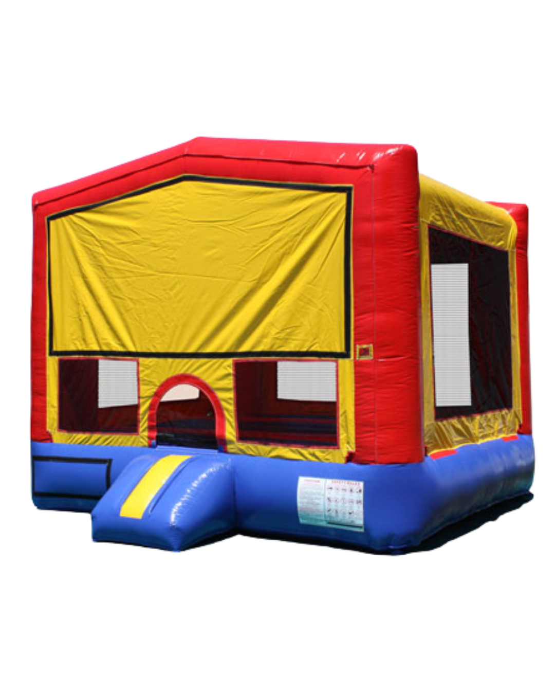 Commercial bounce house with Velcro banner area.
