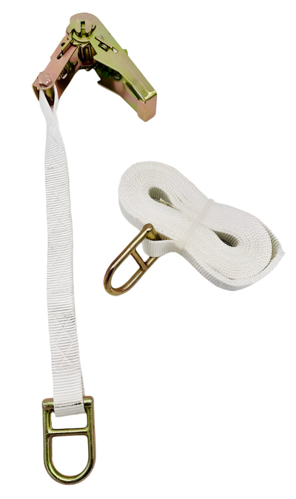15' X 1" White Tent Ratchet Strap with Double D-Ring