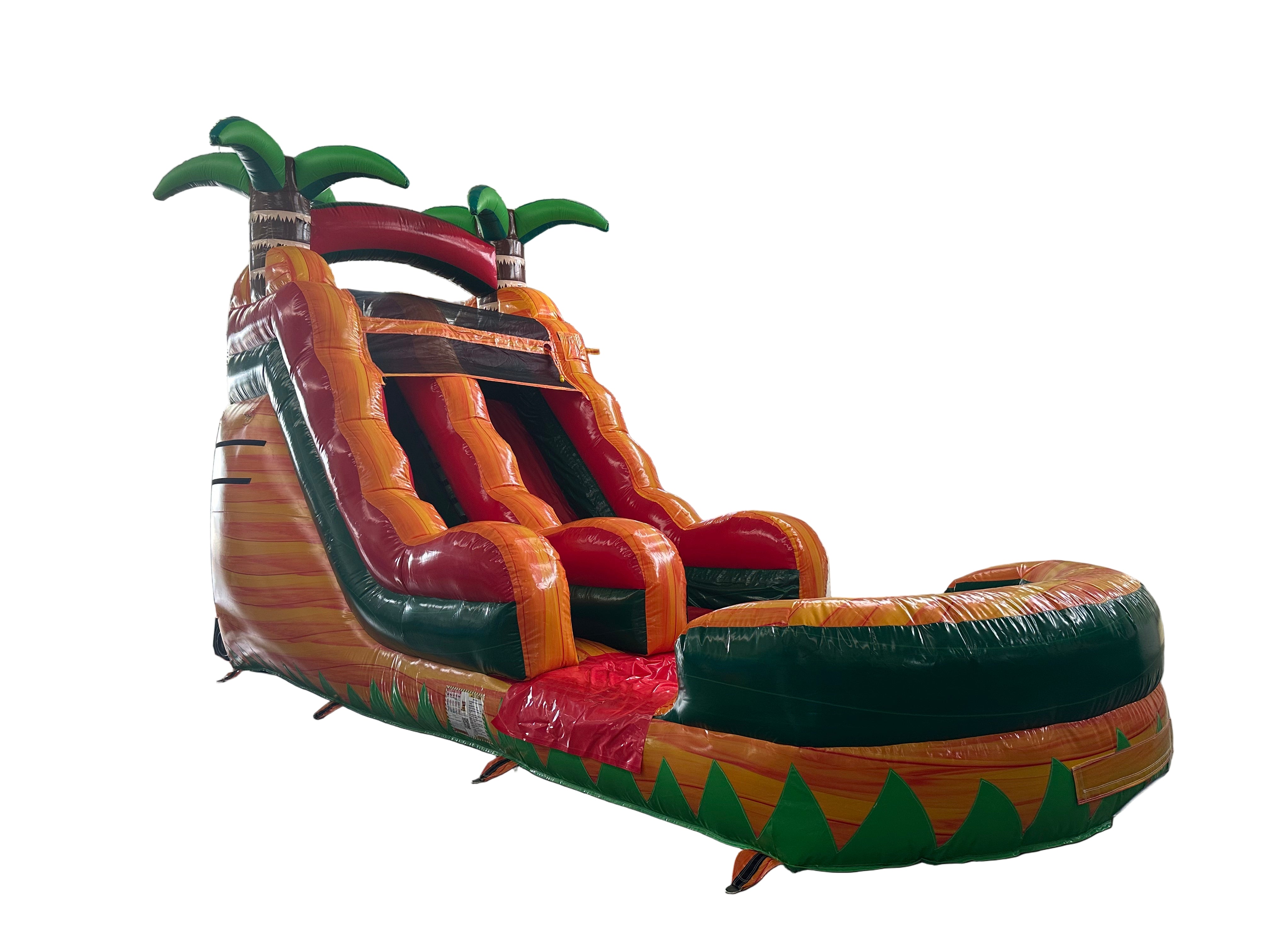 Colorful inflatable slide with palm tree design