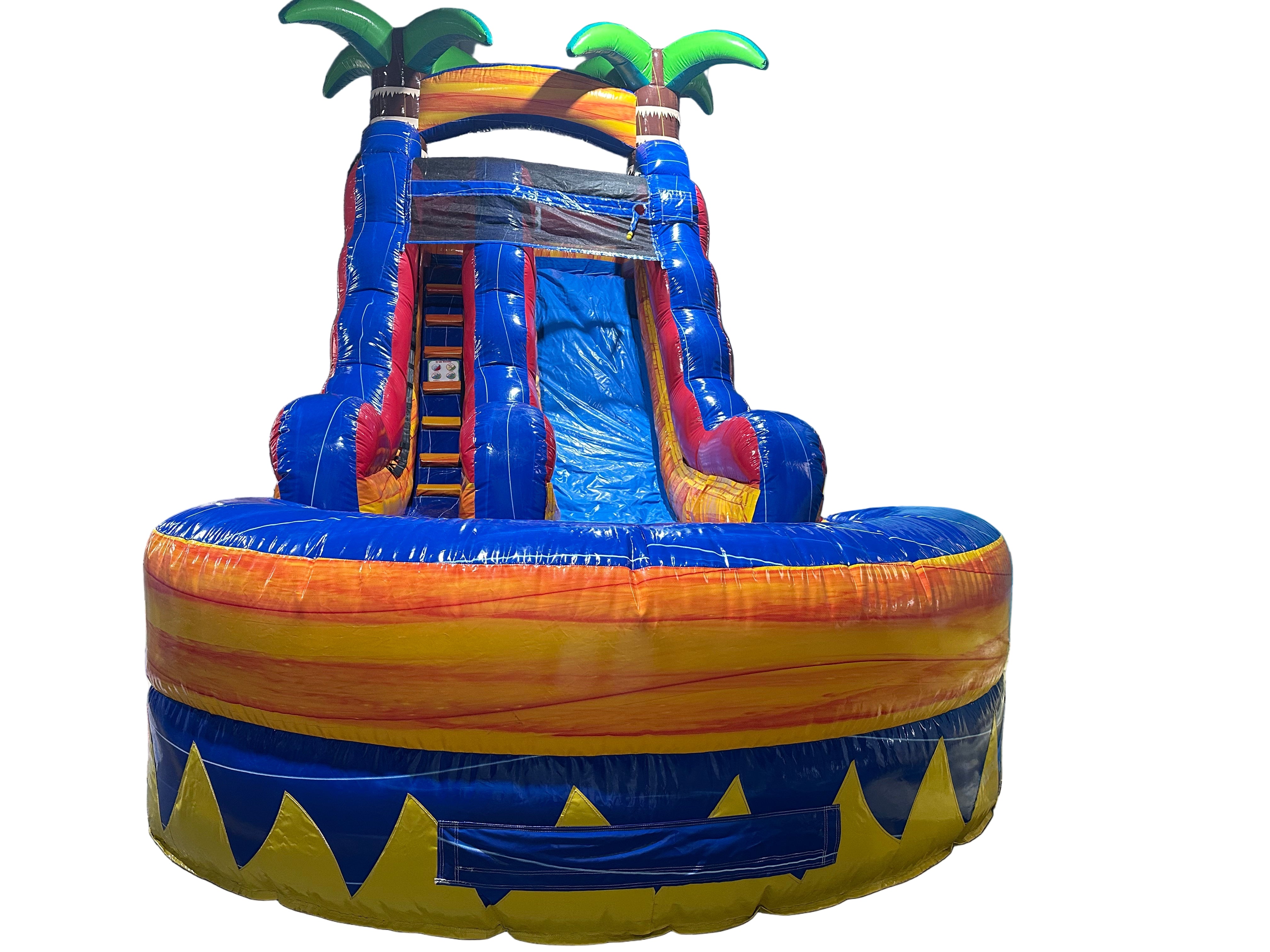 Red, Blue and Orange inflatable water slide with pool 