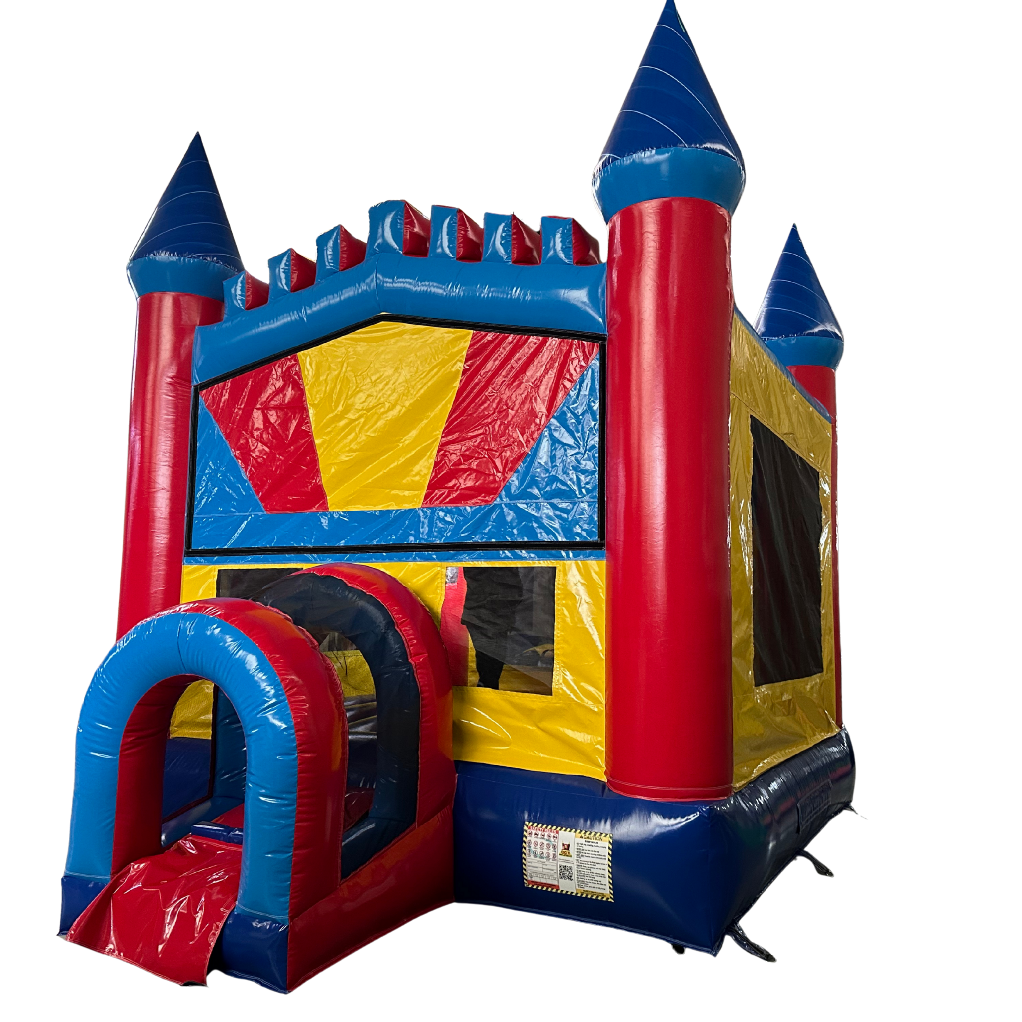 Castle Bounce House – Primary Colors- Blue Tips