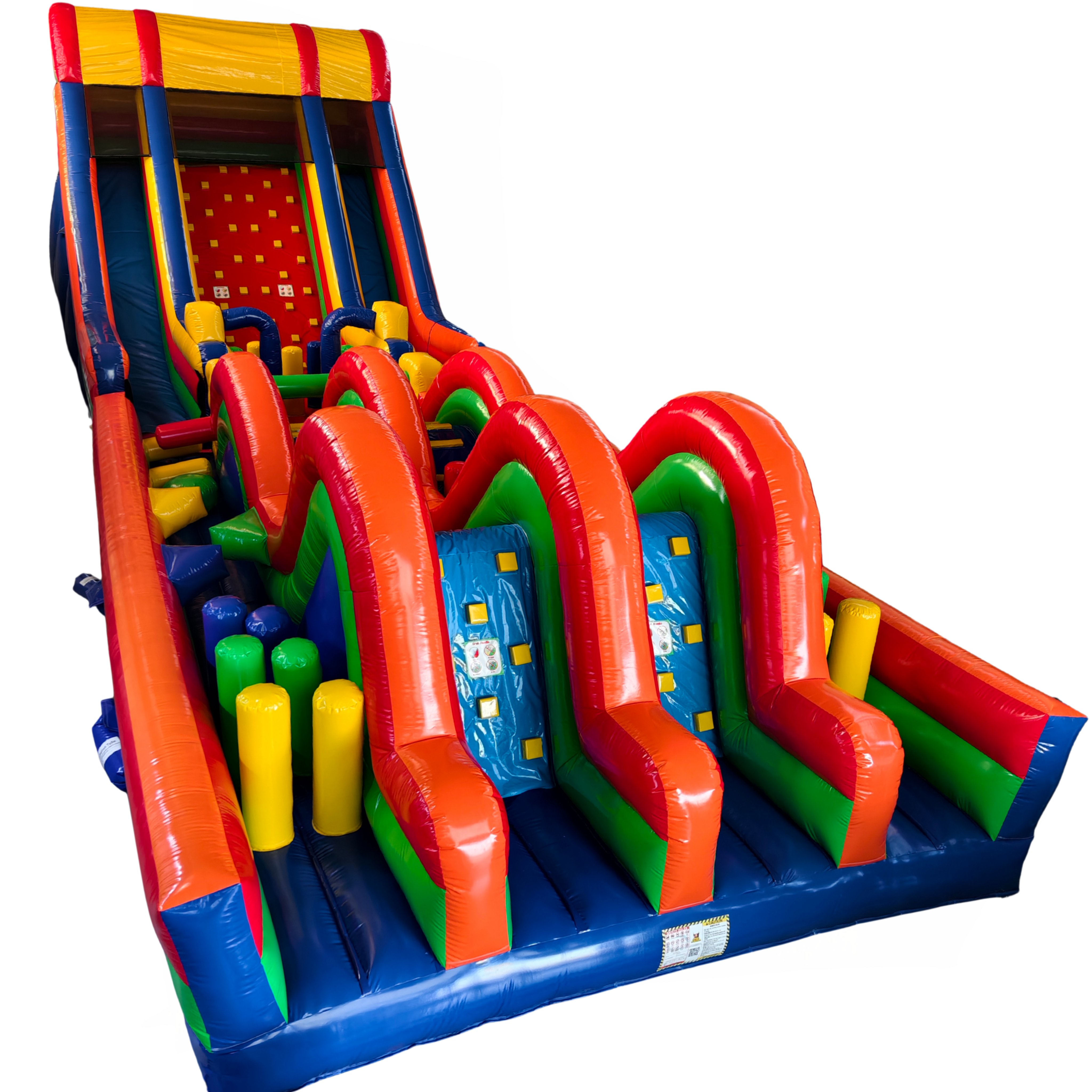 Obstacle Course Inflatable with Rock Wall and Slide – Primary Colors