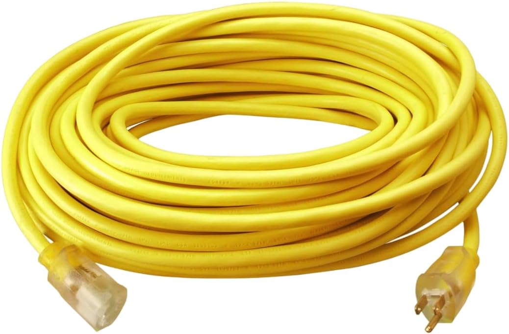 Southwire 2588SW0002 Outdoor Cord-12/3 SJTW 
Heavy Duty 3 Prong Extension Cord
-for Commercial Use (50', Yellow), 50 Feet (Used)