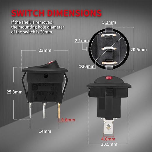 Round Rocker Switch 12V 20A LED Toggle Switch