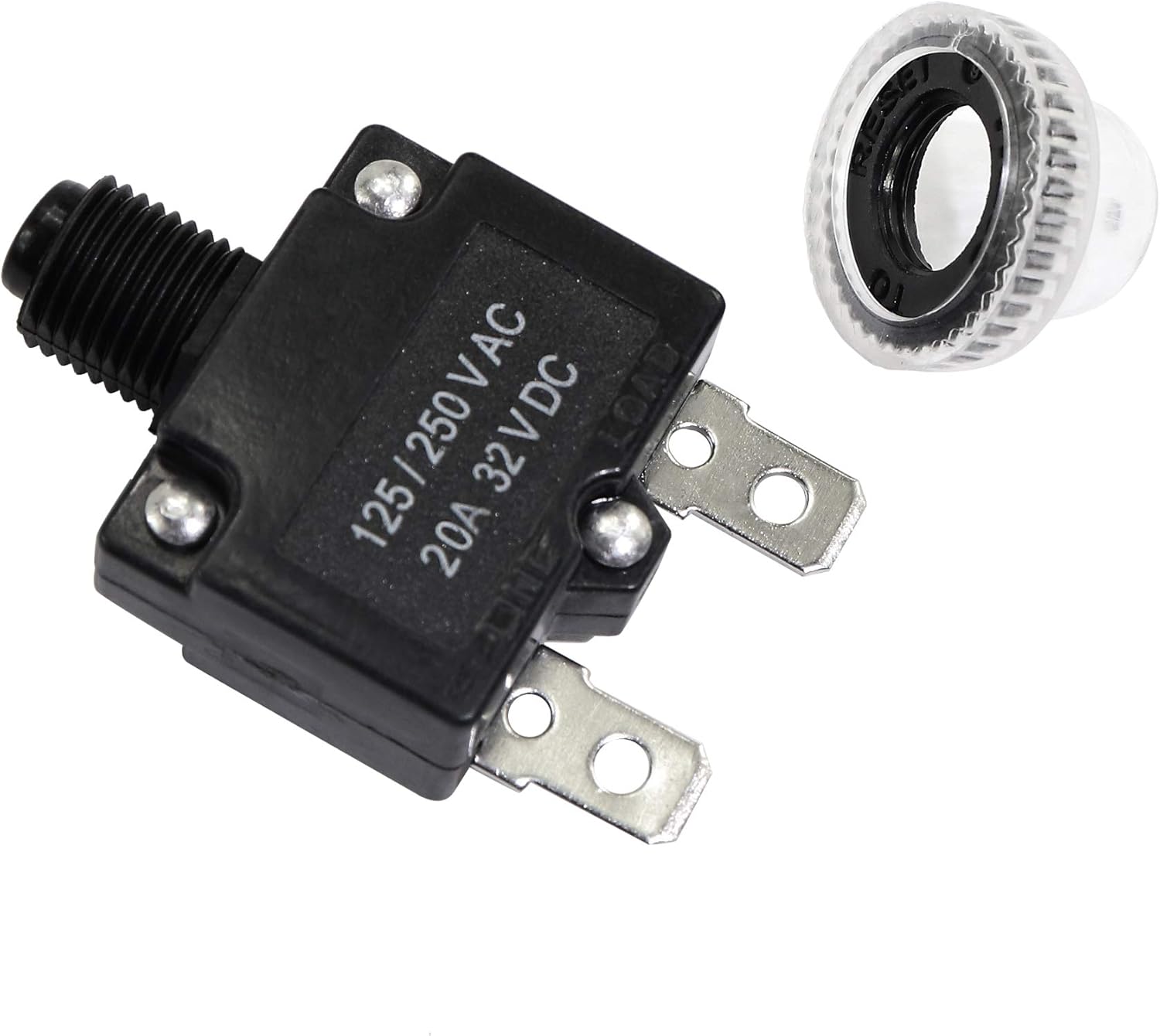 20Amp Circuit Breakers with Push Button Reset with Quick Connect Terminals and Waterproof Button Cap