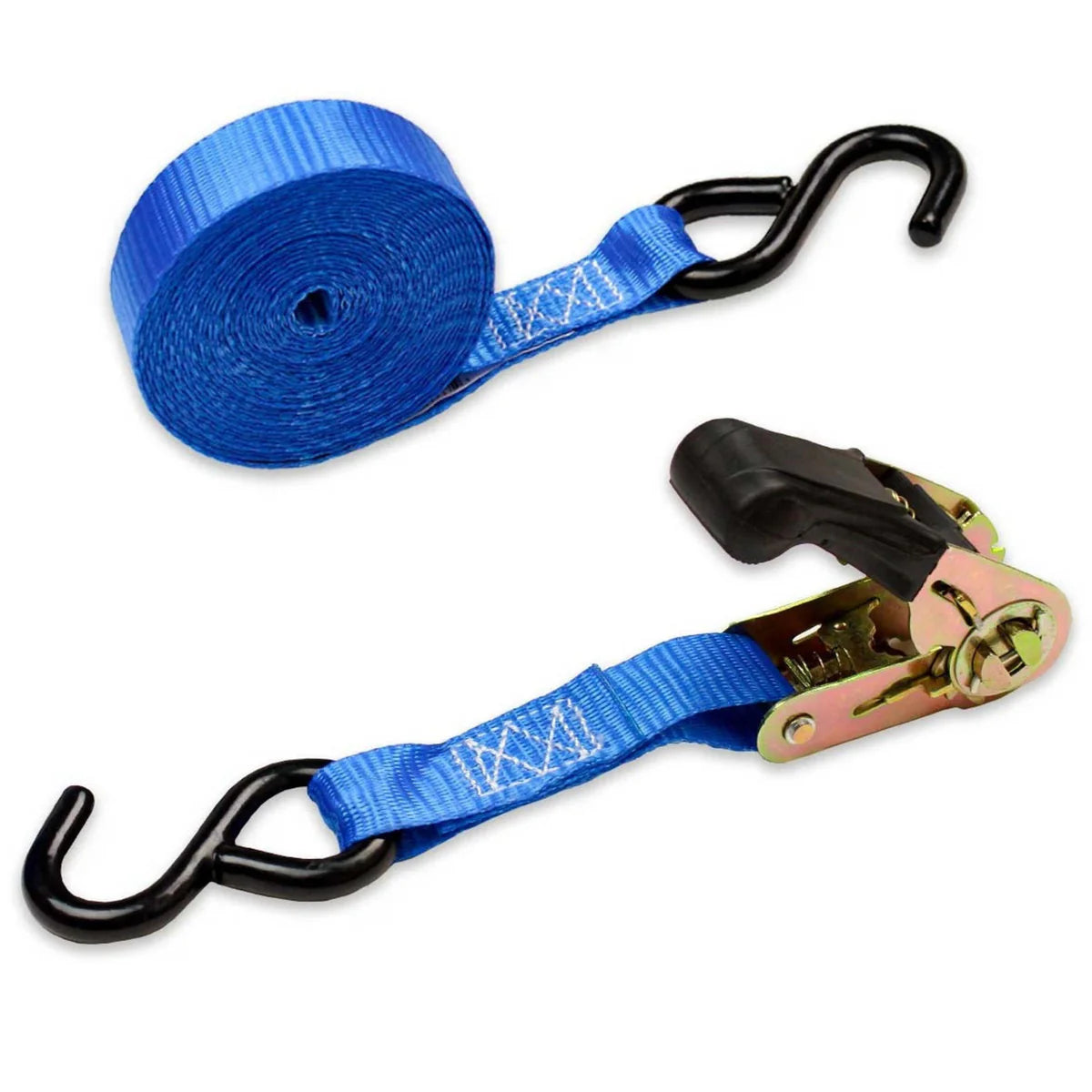 1 inch x 15 ft Cargo Ratchet Strap With Vinyl S Hooks