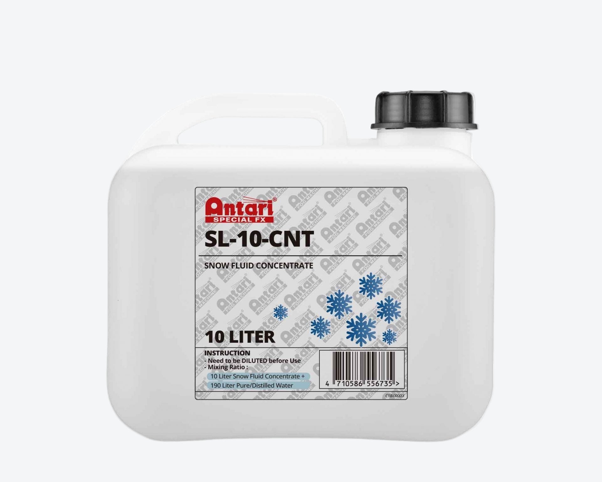 Antari 10 liter snow fluid concentrate bottle.