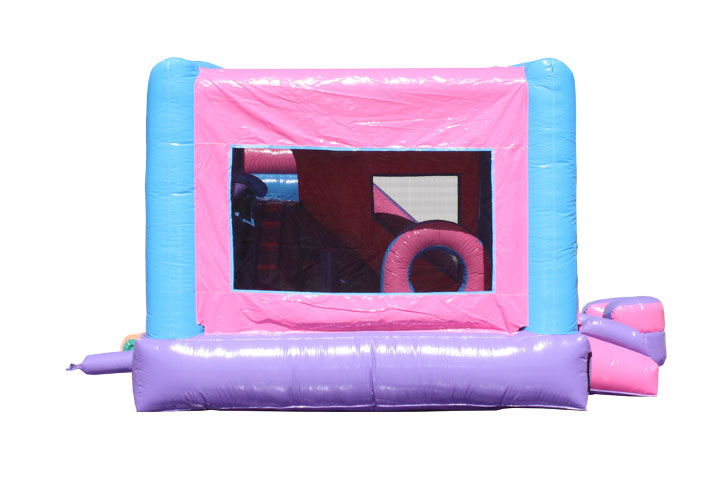 Inflatable Castle 6 in 1 Pink & Purple Module Combo Jumper, Slide Pool, Climbing Wall, and Basketball Hoop