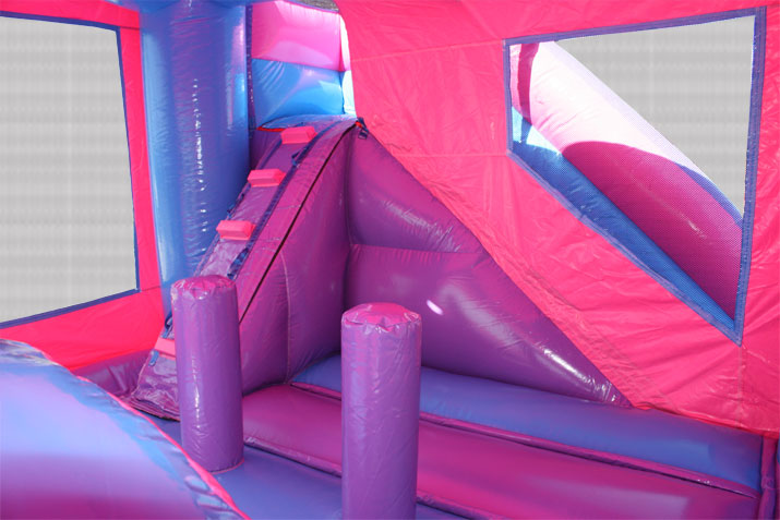 Inflatable Castle 6 in 1 Pink & Purple Module Combo Jumper, Slide Pool, Climbing Wall, and Basketball Hoop