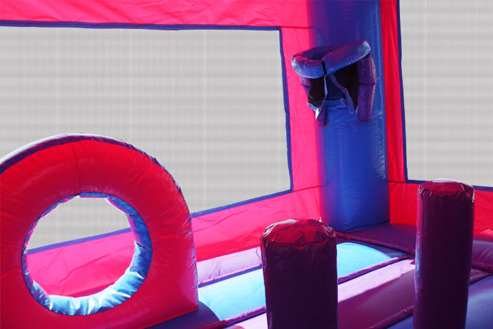 Inflatable Castle 6 in 1 Pink & Purple Module Combo Jumper, Slide Pool, Climbing Wall, and Basketball Hoop