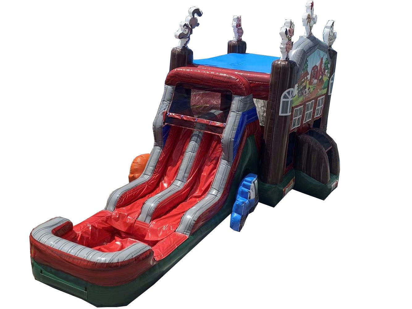 7-1 Barn Yard Double Lane Combo Wave Wet Dry Slide with Hoop