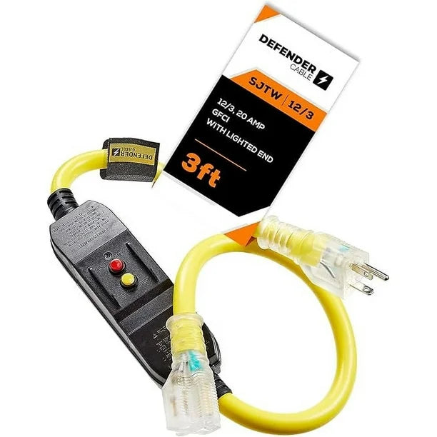 Defender Cable GFCI 12/3 Gauge 3 Ft. HD. 20 Am Single Receptacle