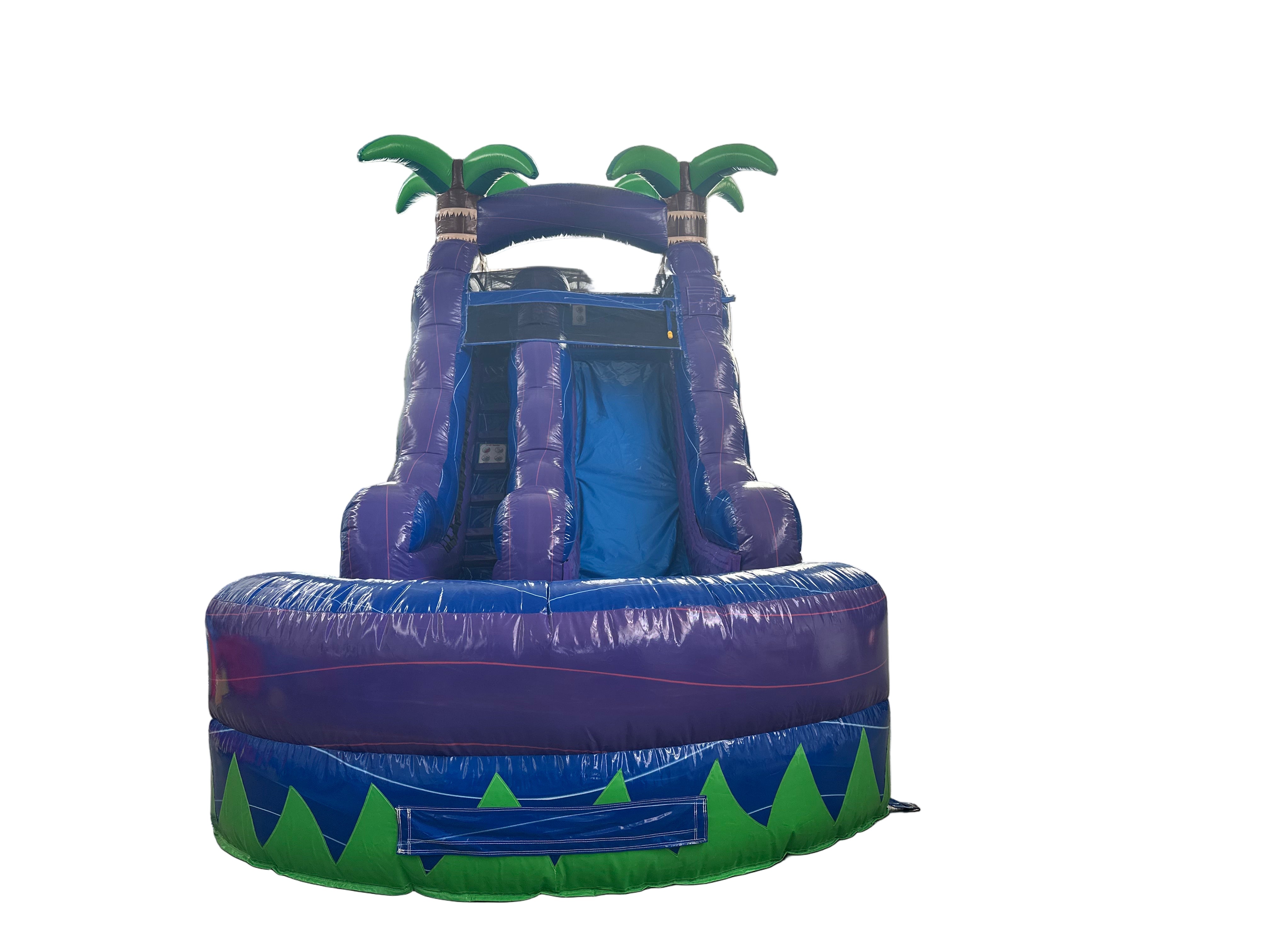 Inflatable water slide with palm tree design. Cici's Inflatables