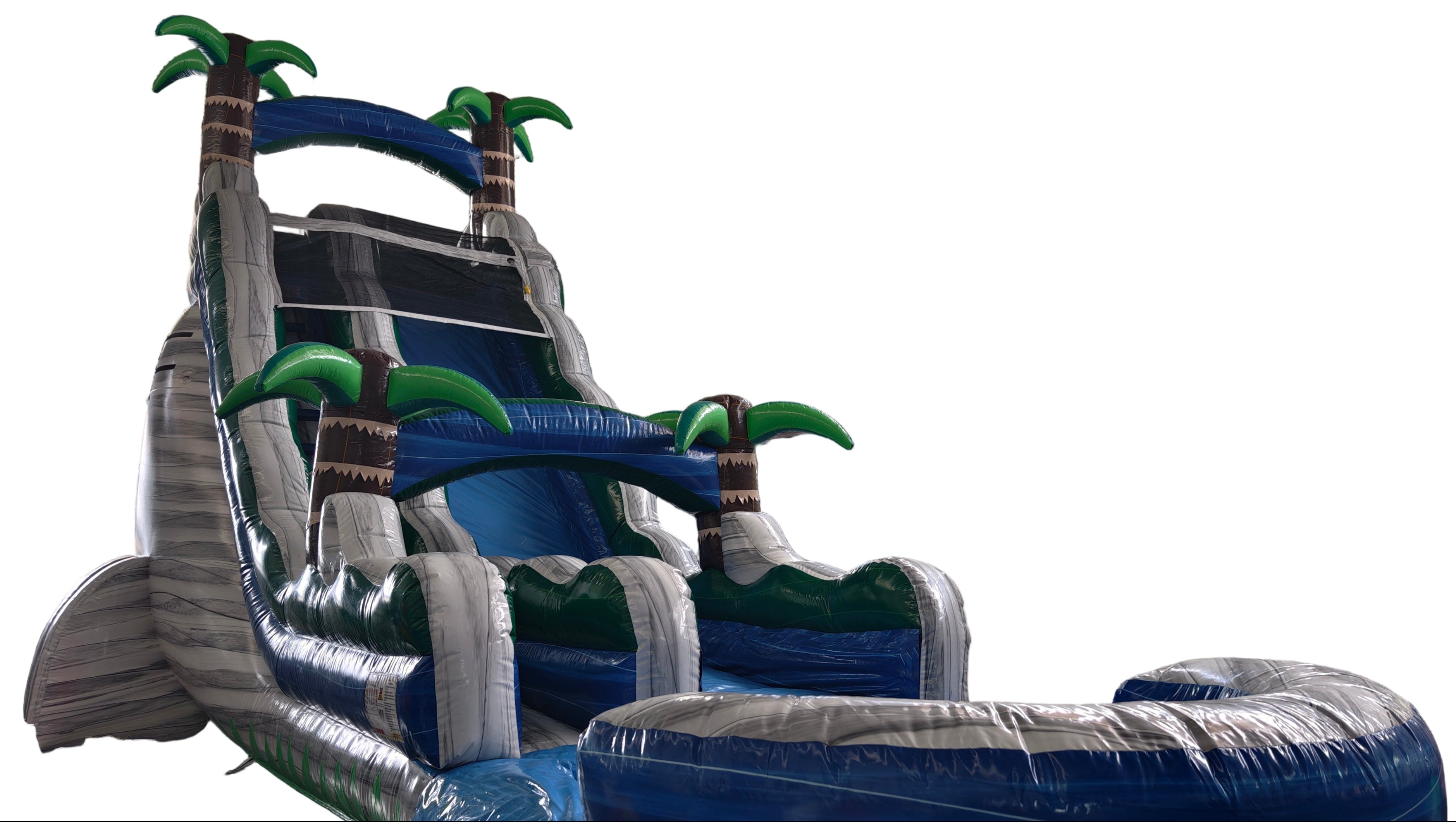Large inflatable water slide with tropical design 
