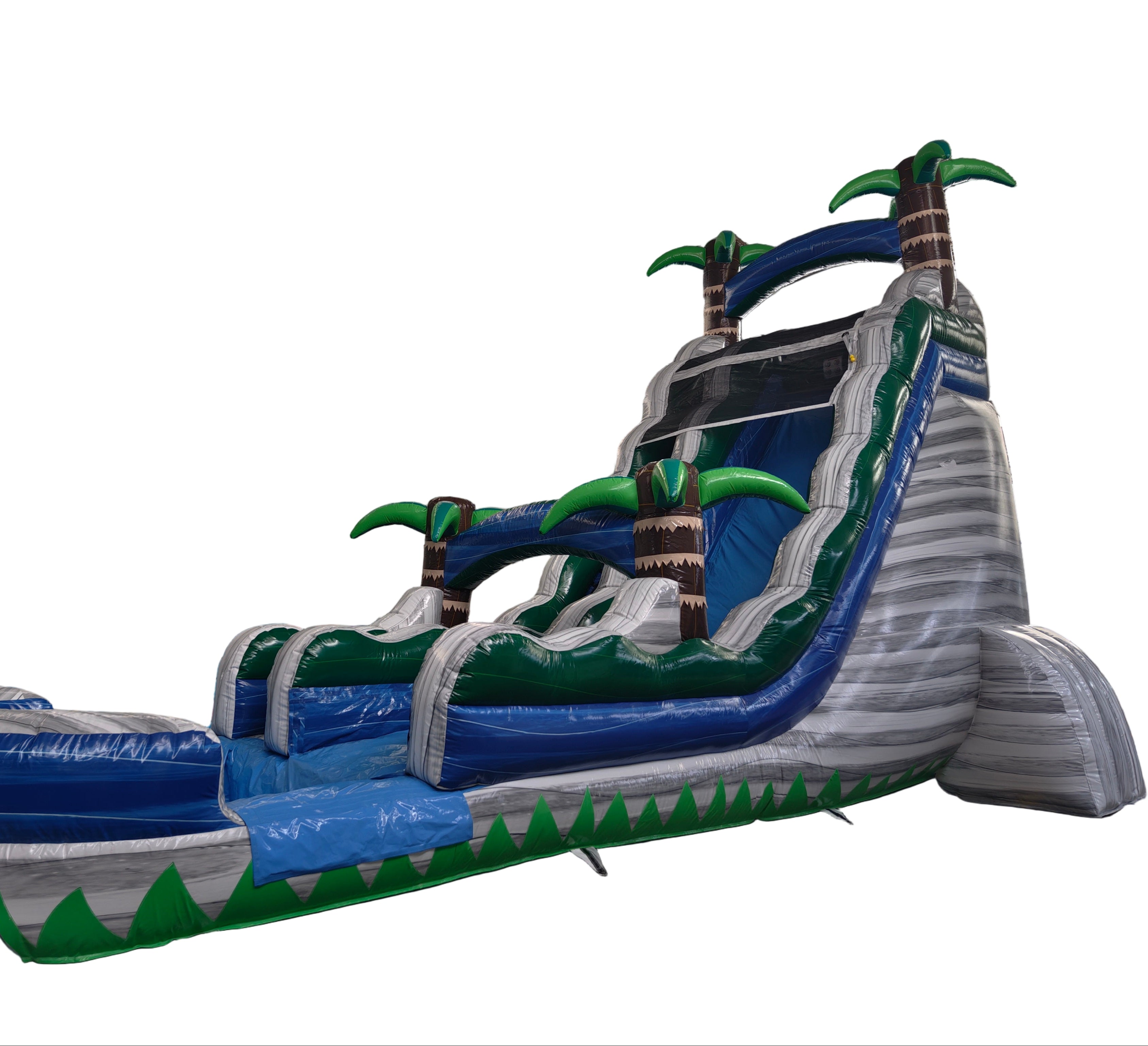Large inflatable water slide with tropical 