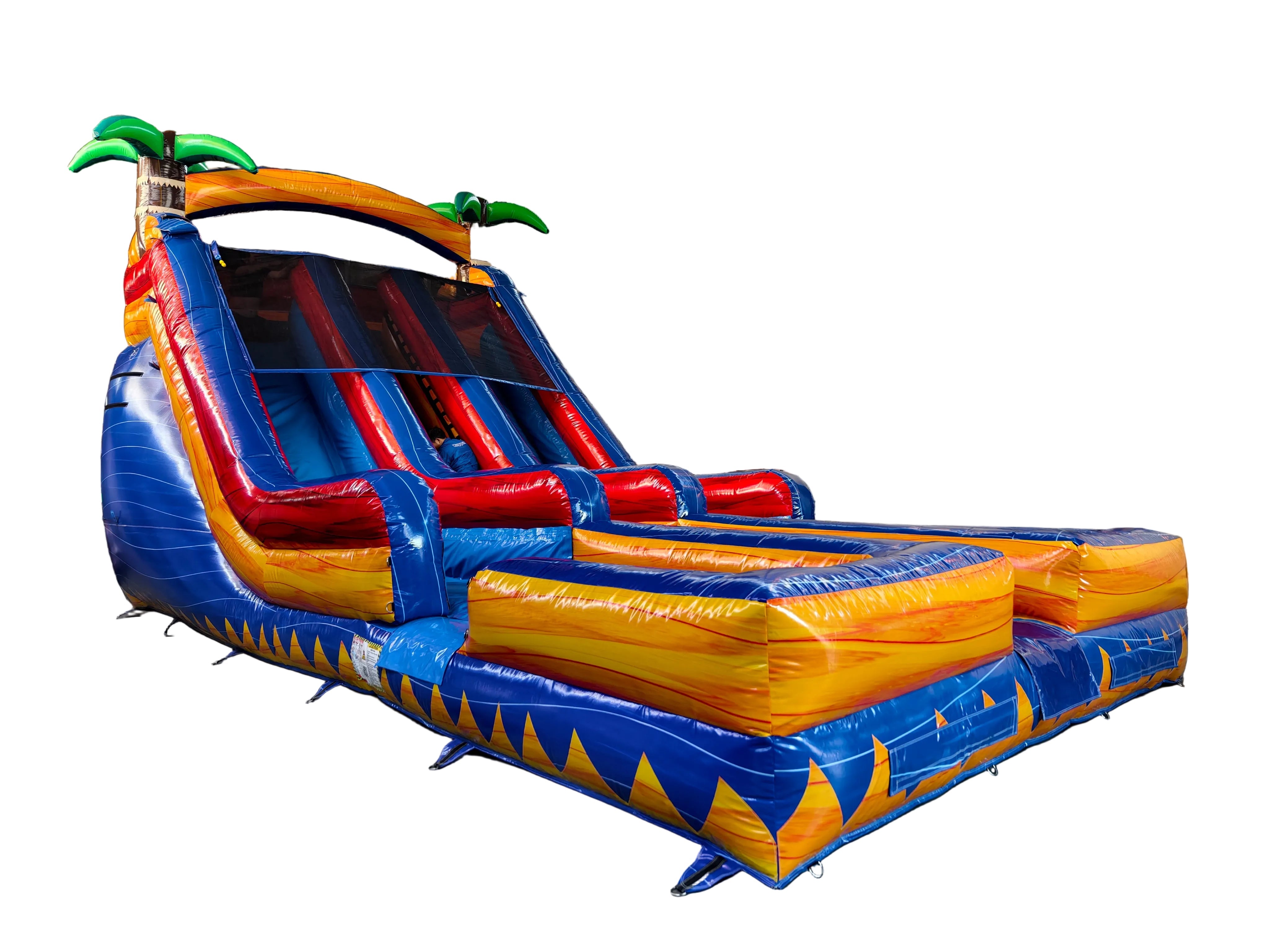 18 Double lane water slide-Dual Lane Tropical Dual Lane Water Slide – Blue/Orange/Red