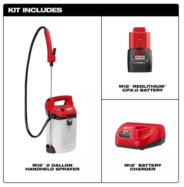 M12 12-Volt 2 Gal. Lithium-Ion Cordless Handheld Sprayer Kit with 2.0 Ah Battery and Charger