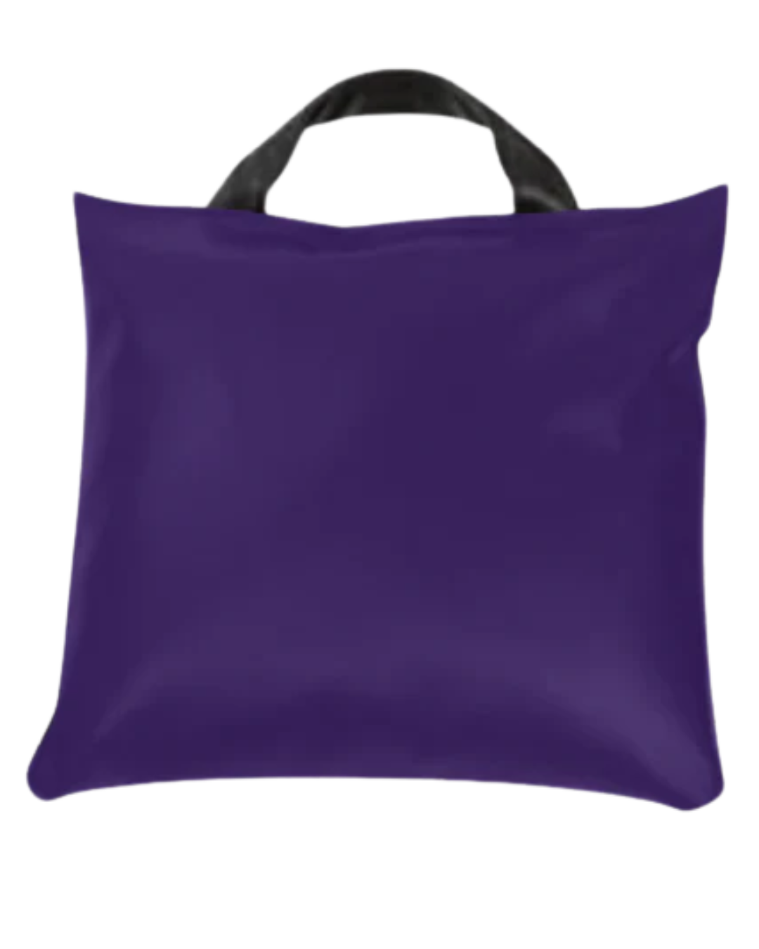Protective sandbag covers for event setups in purple.