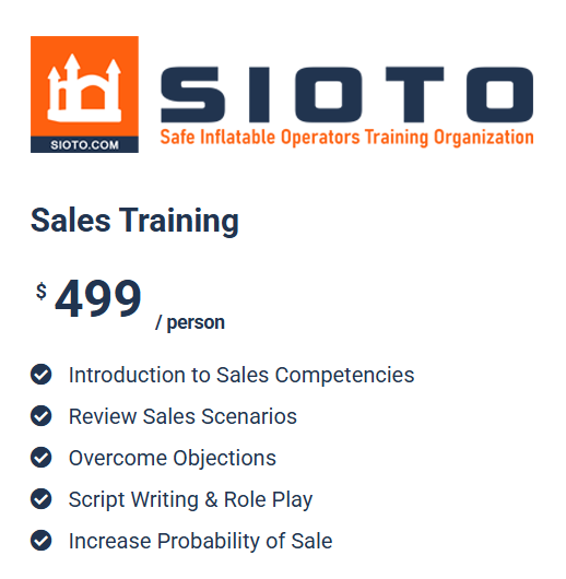 Sales Training for Inflatable Rental Professionals by SIOTO