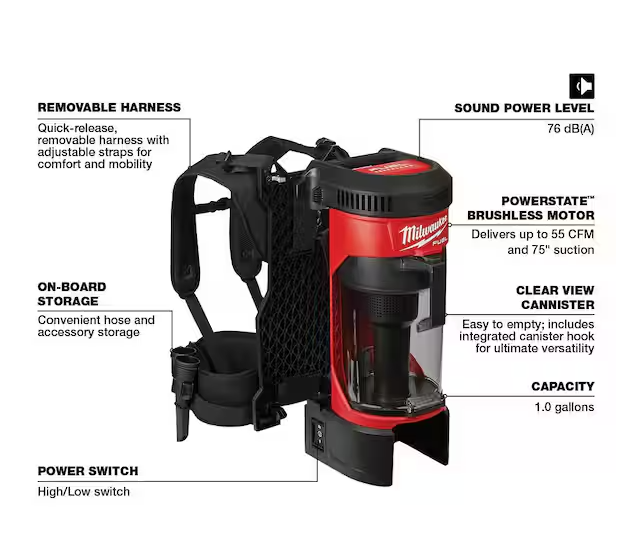 M18 FUEL 18-Volt Lithium-Ion Brushless 1 Gal. Cordless 3-in-1 Backpack Vacuum (Vacuum-Only)