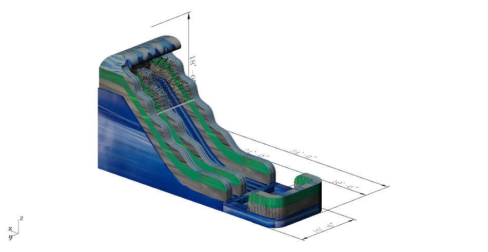 18' Volcano Wet Dry Water Slide
 Sewn Pool