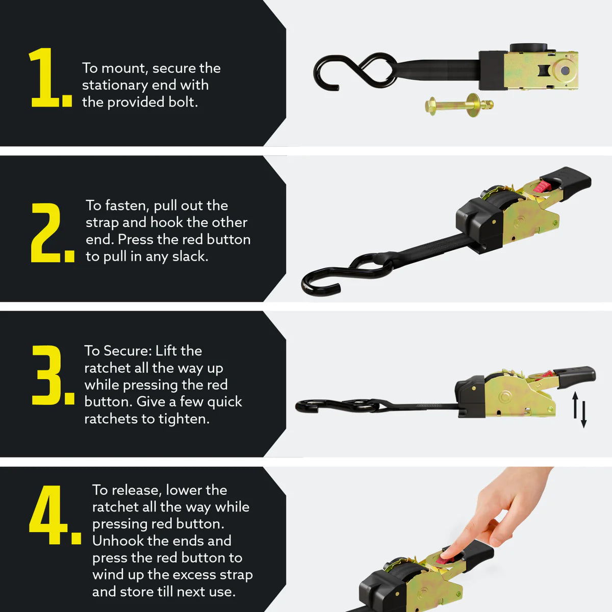 1 inch Bolt-On Retractable Ratchet Straps