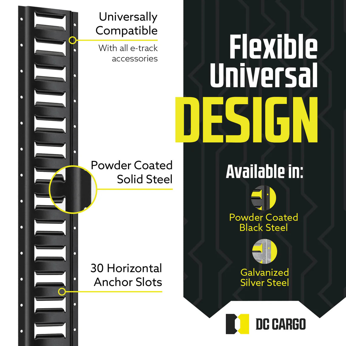 Black Powder-coated Horizontal E track Tie-down Rail
